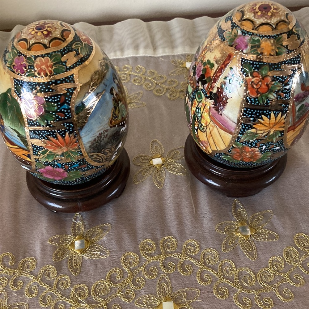 Set of 2 vintage oriental hand painted satsuma egg - Picture 7 of 12